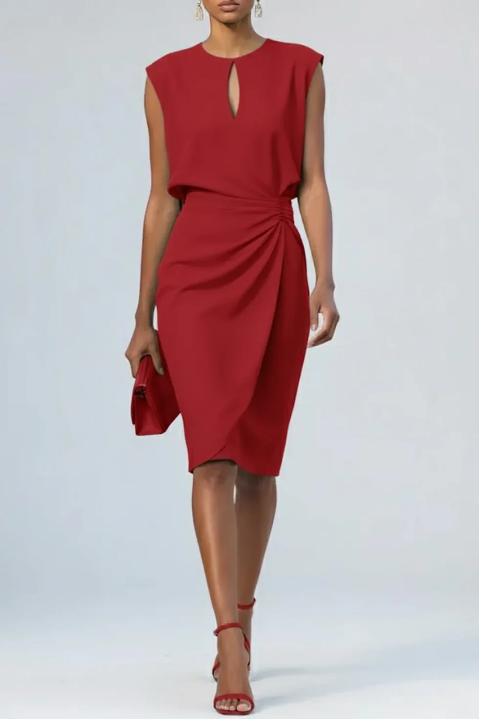Fleur | Teardrop-Neck Draped-Waist Women Summer Midi Dress