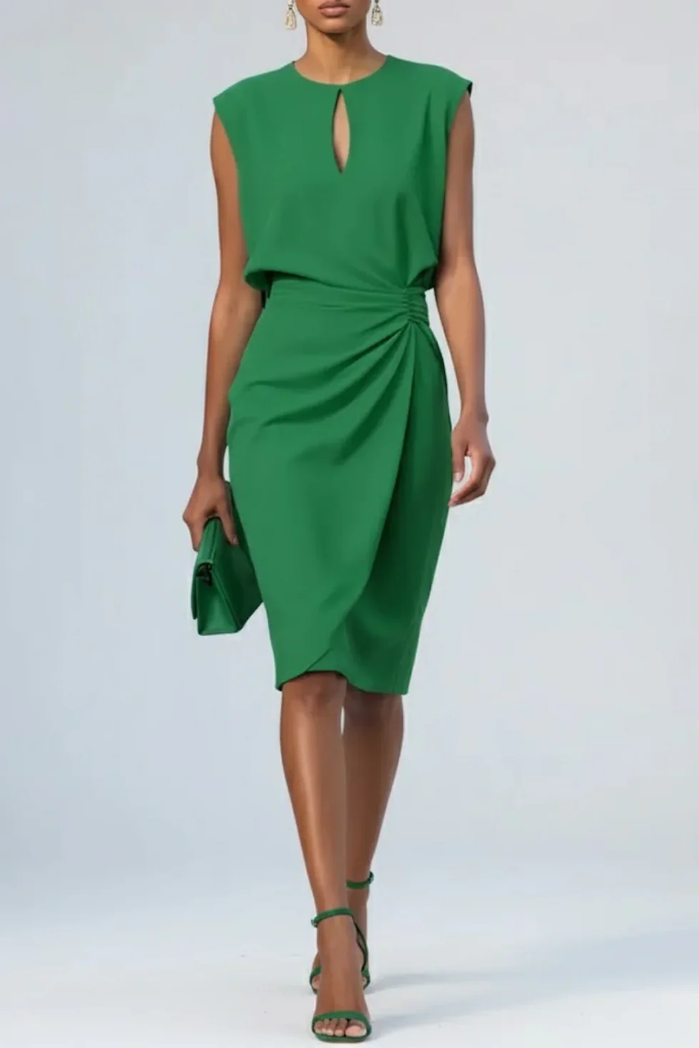 Fleur | Teardrop-Neck Draped-Waist Women Summer Midi Dress