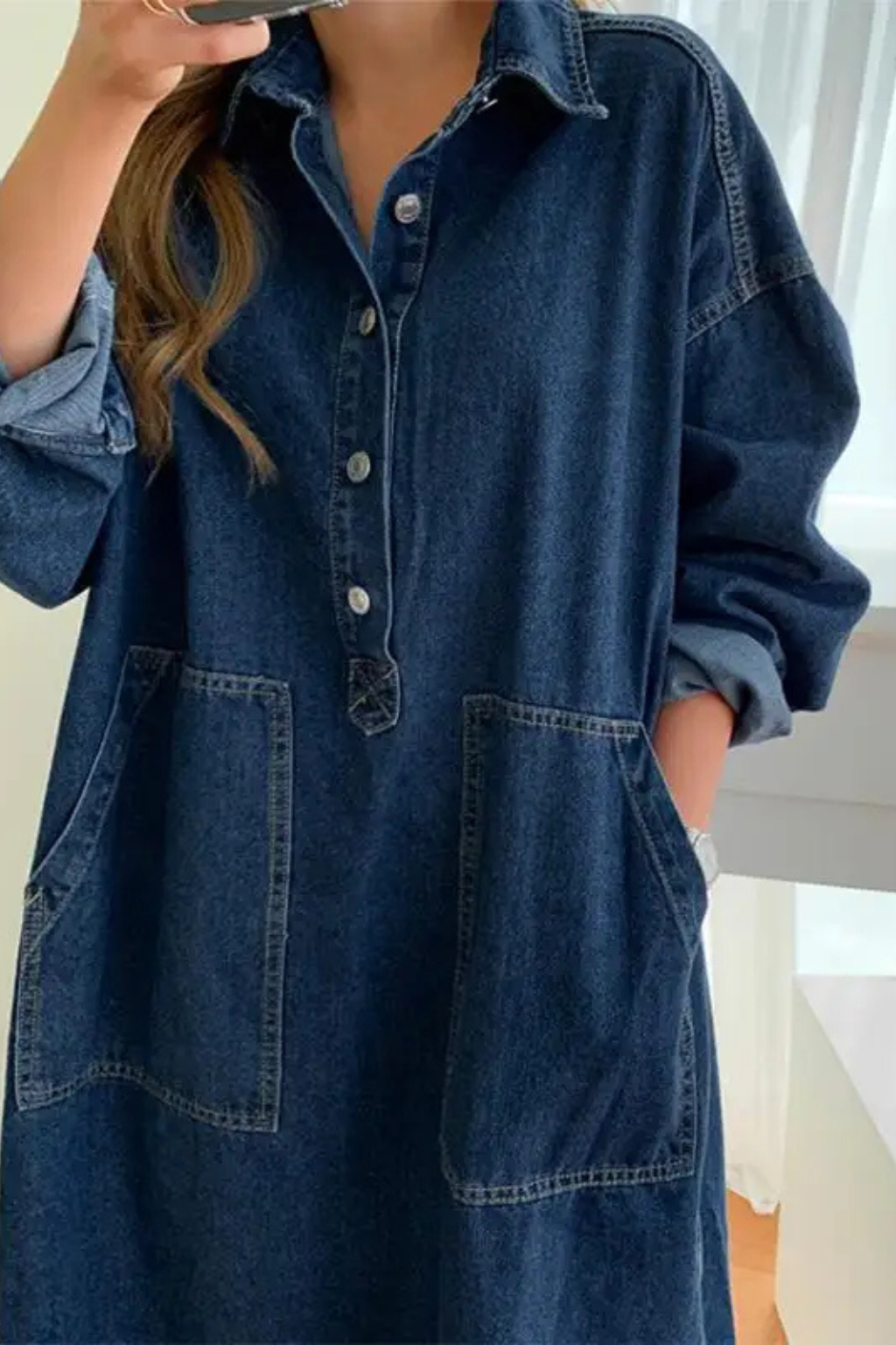 Catherine | Oversized Denim Button-Front Women Summer Maxi Dress