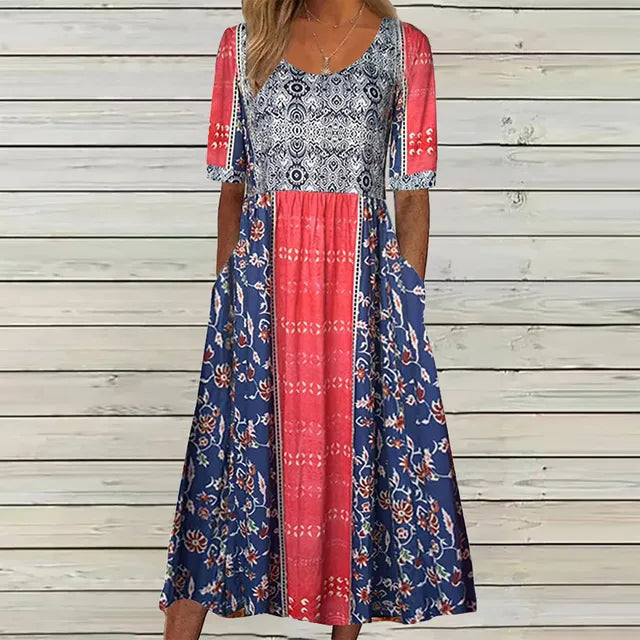 Naomi | Boho Empire-Waist Floral Women Summer Midi Dress