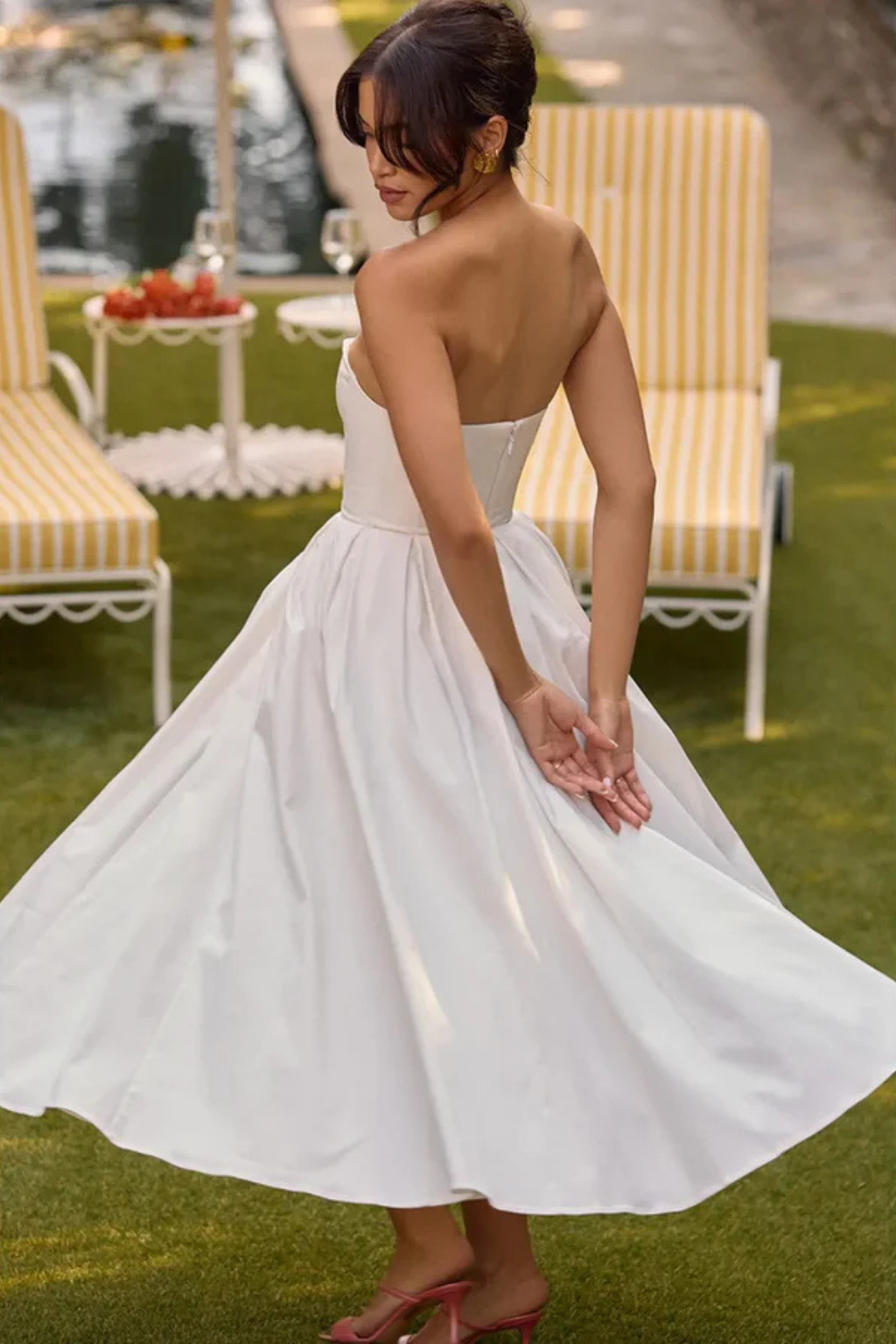 Una | Strapless Flared-Skirt Women Summer Midi Dress
