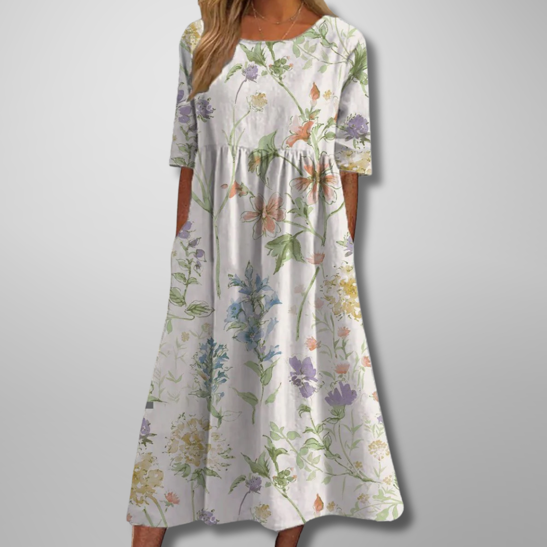 Fay | Floral Loose Gathered-Waist Women Summer Midi Dress
