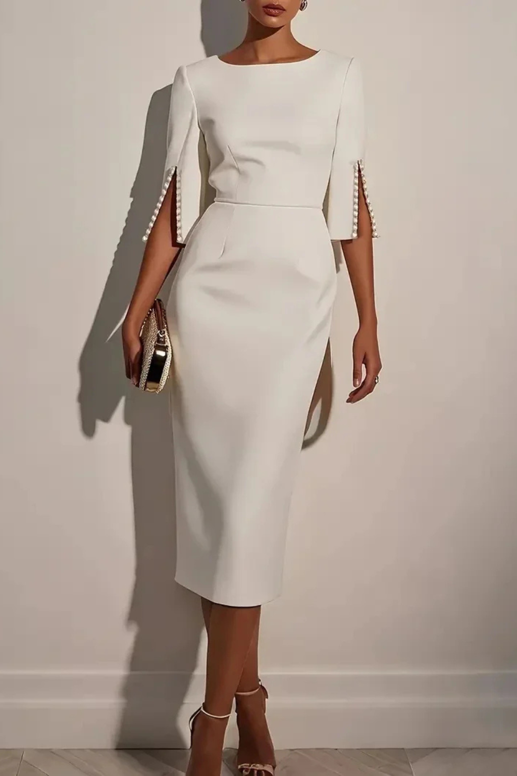 Delia | Pencil Pearl-Sleeve Women Summer Midi Dress