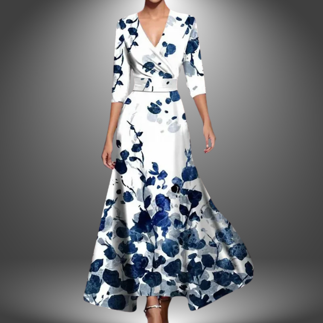 Evangeline | Floral Wrap Defined-Waist Women Summer Maxi Dress