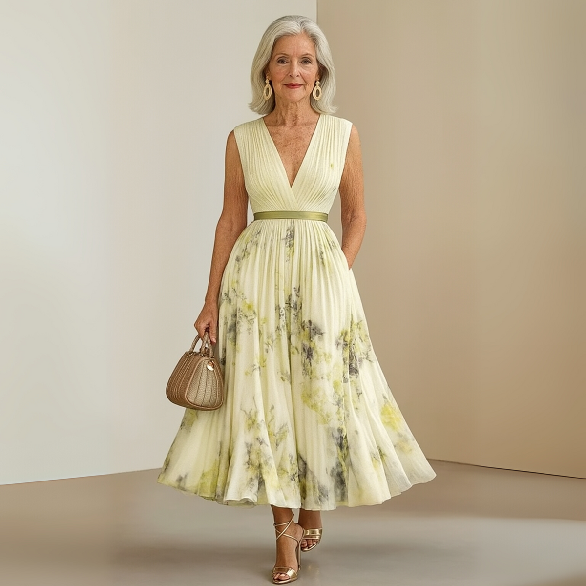 Molly | Sleeveless Pleated Floral Women Summer Midi Dress