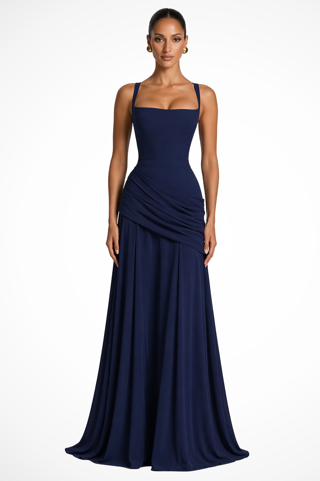 Callie | Square-Neck Ruched Side-Slit Women Summer Maxi Dress