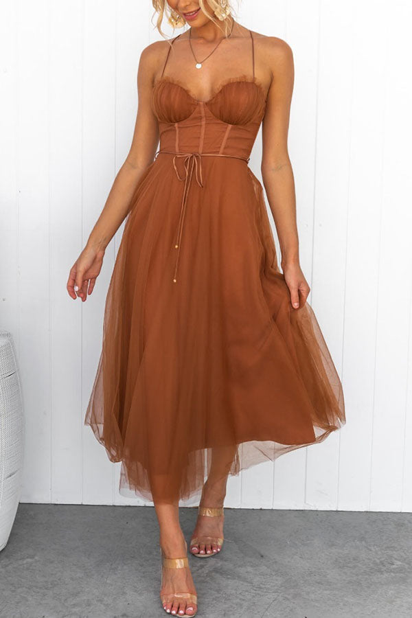 Aria | Tulle-Skirt Spaghetti-Strap Women Summer Midi Dress