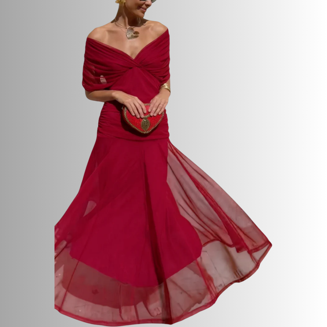 Corinne | Off-Shoulder Draped Layered Women Summer Maxi Dress