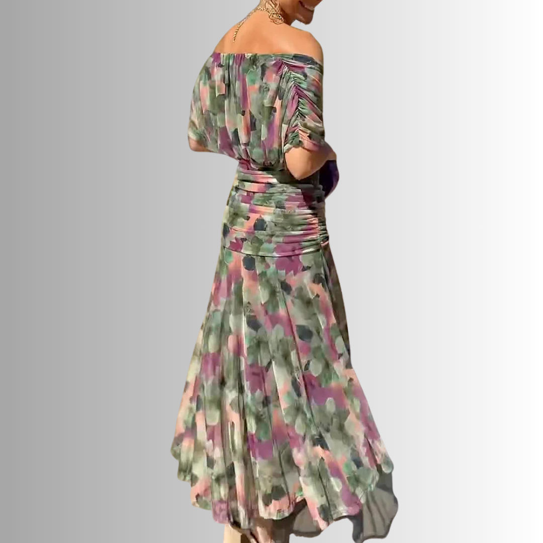 Corinne | Off-Shoulder Draped Layered Women Summer Maxi Dress
