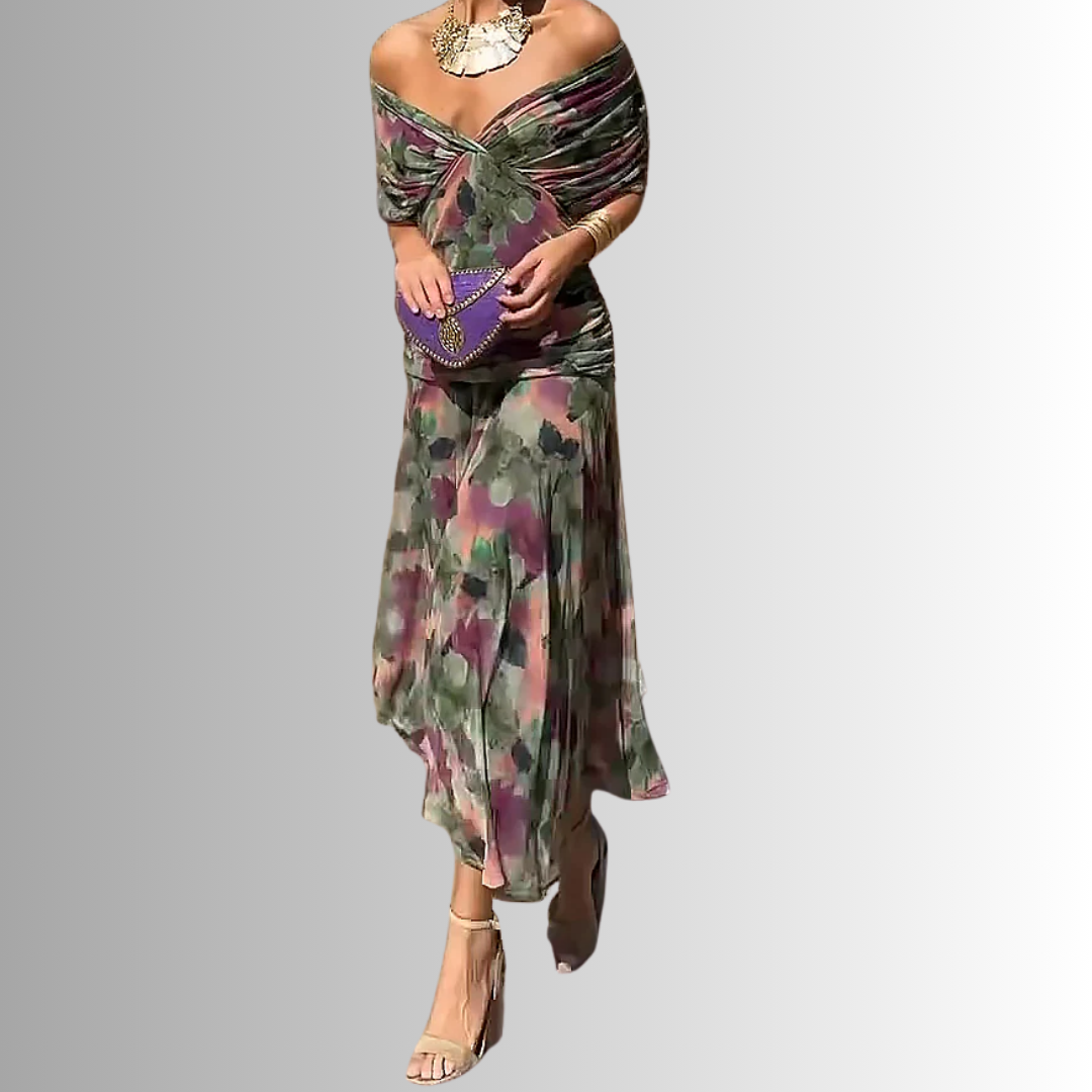 Corinne | Off-Shoulder Draped Layered Women Summer Maxi Dress