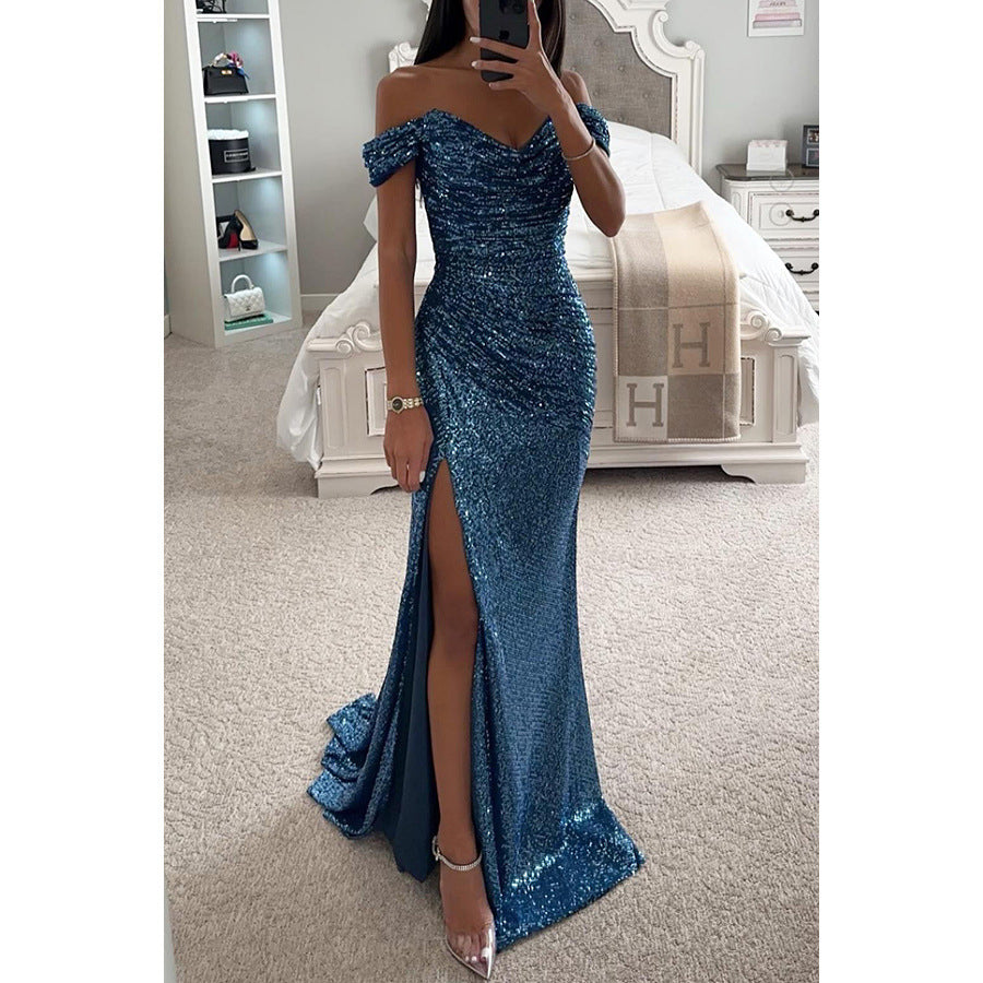 Emma | Sequin Off-Shoulder High-Slit Women Summer Maxi Dress