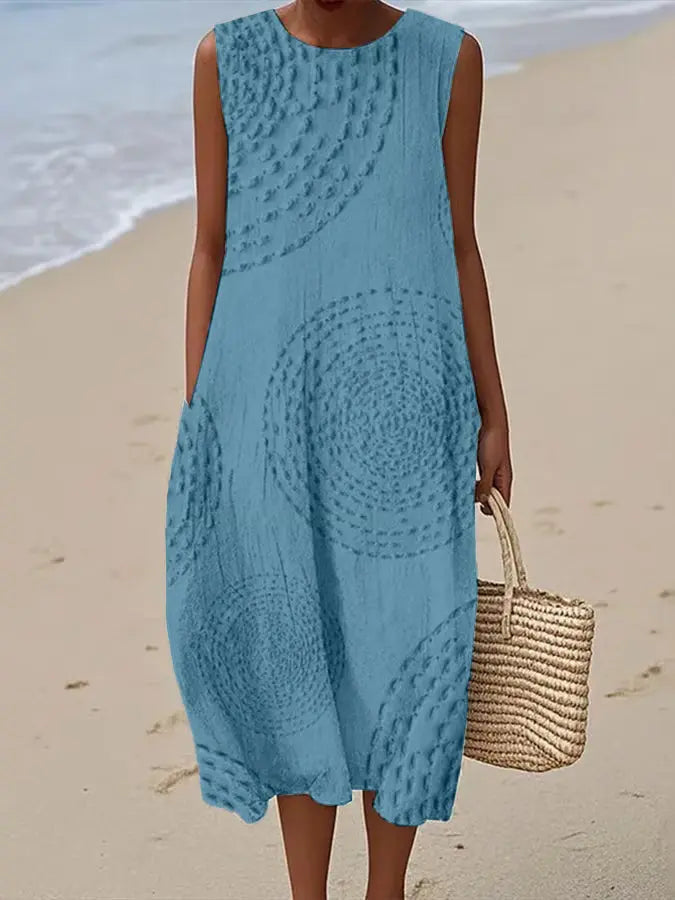 Dalia | Sleeveless Textured Artistic Women Summer Midi Dress