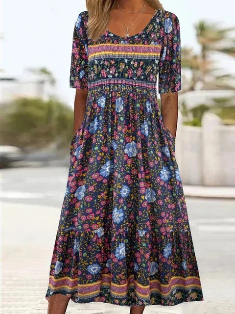 Naomi | Boho Empire-Waist Floral Women Summer Midi Dress