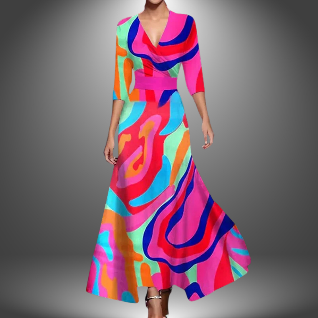 Evangeline | Floral Wrap Defined-Waist Women Summer Maxi Dress