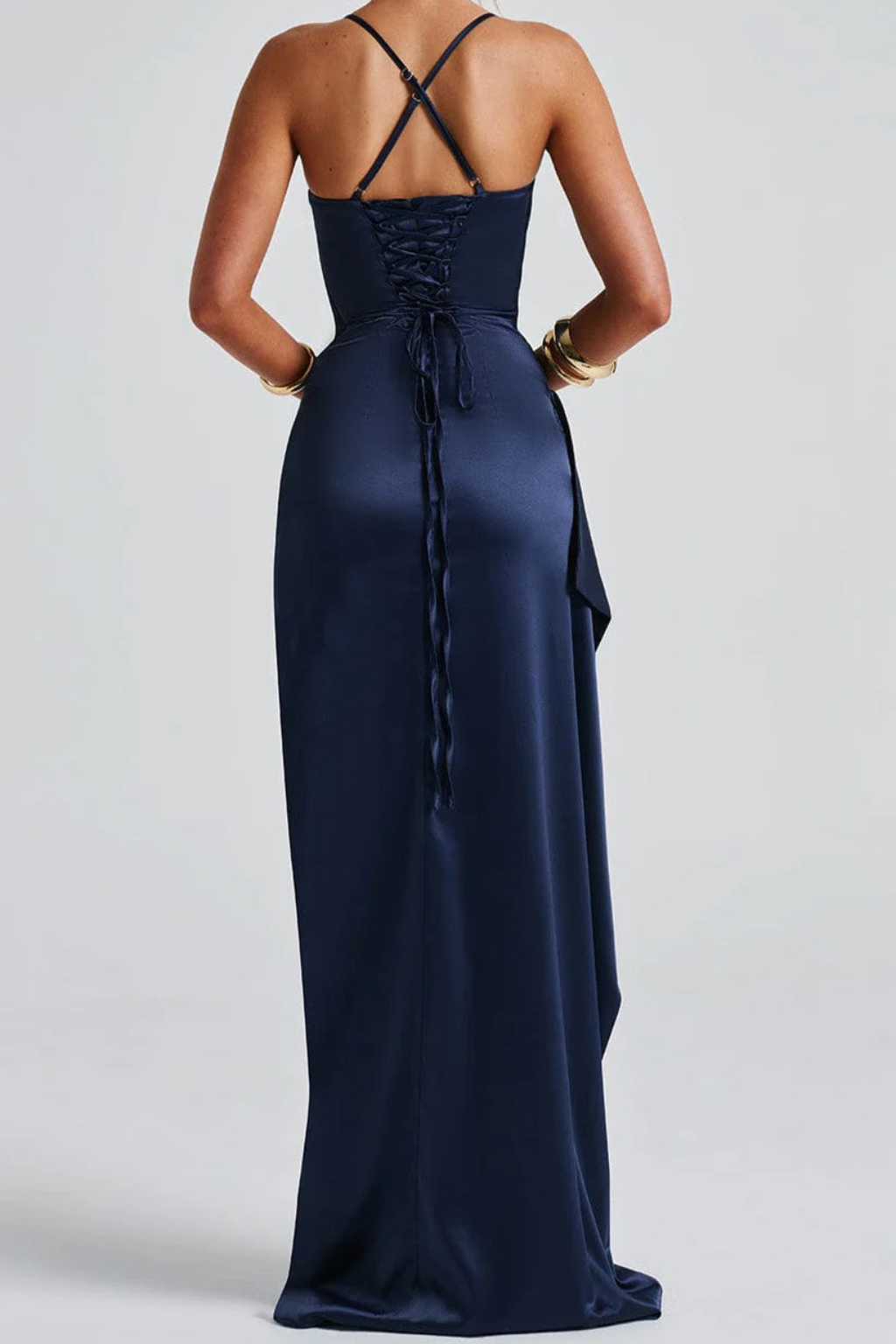 Maeve | Satin-Look Open-Back High-Slit Women Summer Maxi Dress