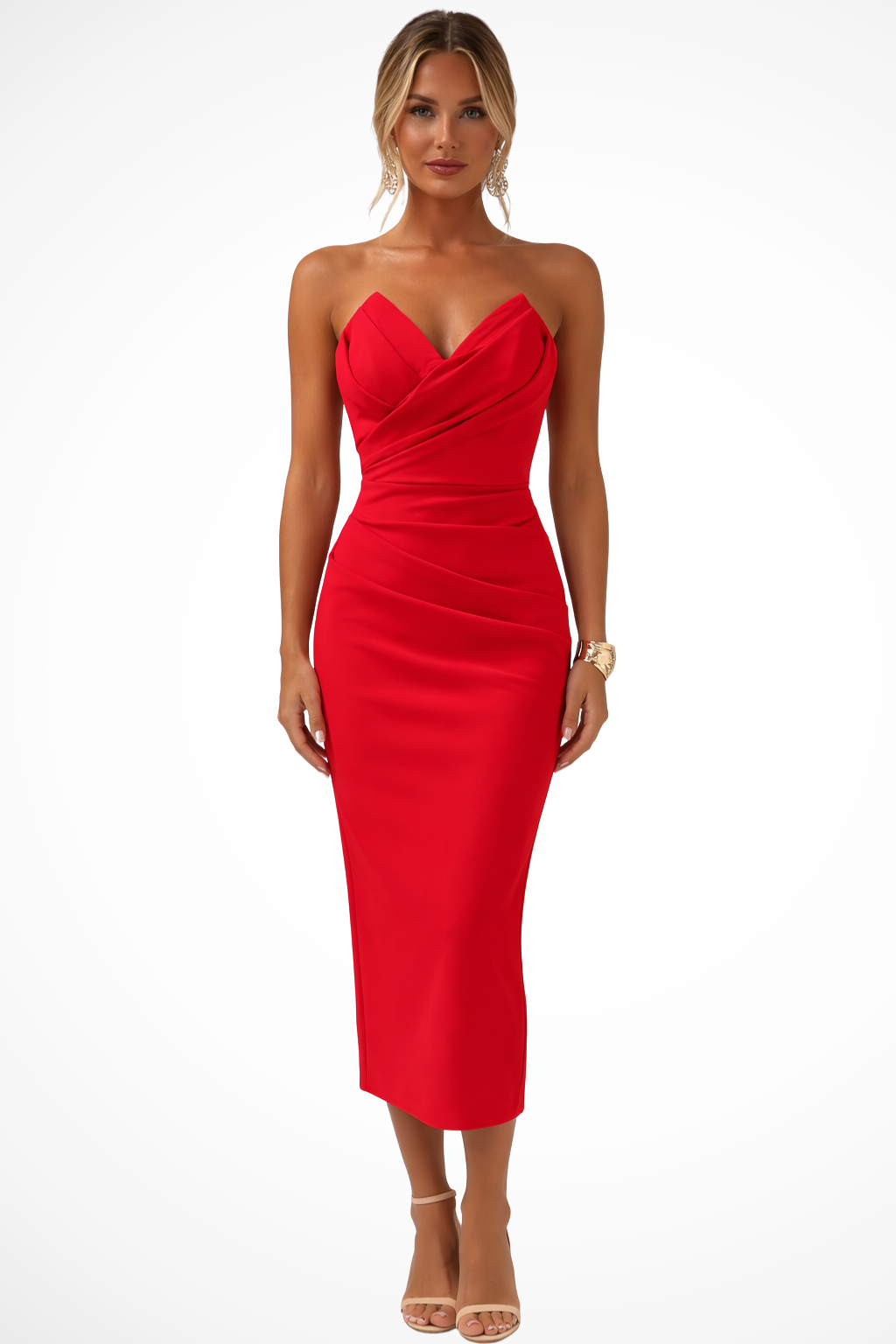 Mabel | Strapless Sweetheart Ruched Women Summer Midi Dress