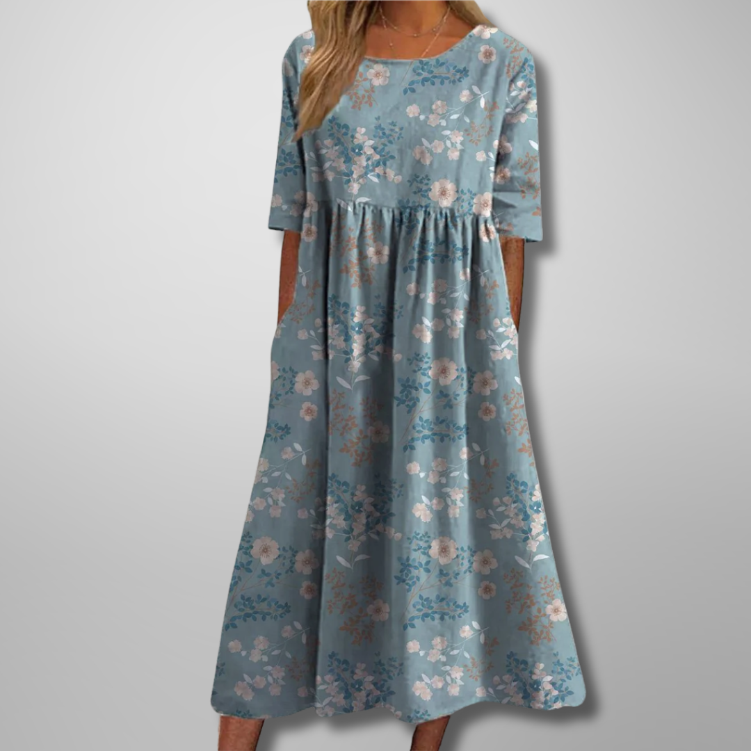 Selena | Botanical Breeze Gathered Women Summer Midi Dress