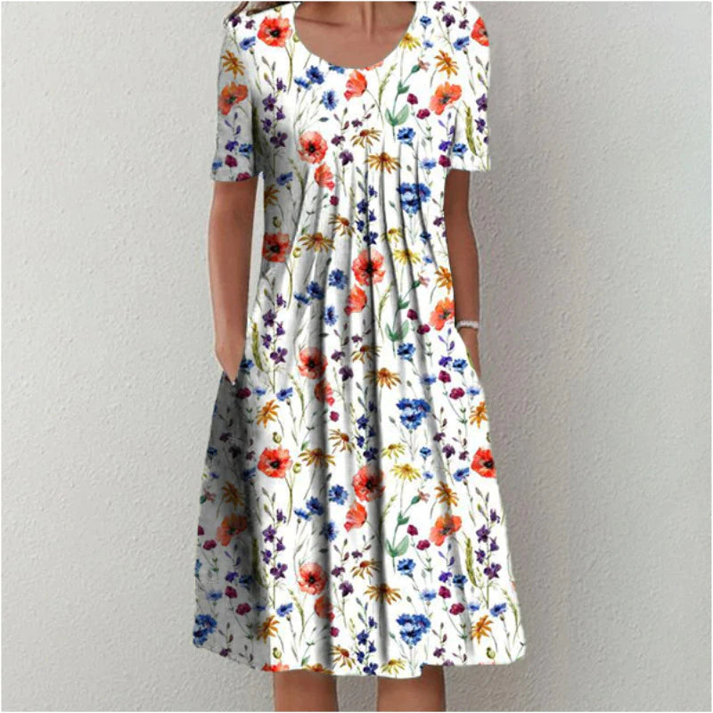 Eleni | Floral Gathered A-Line Women Summer Midi Dress