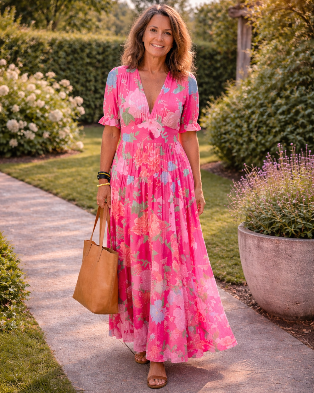 Lina | Floral V-Neck Short-Sleeve Women Summer Maxi Dress