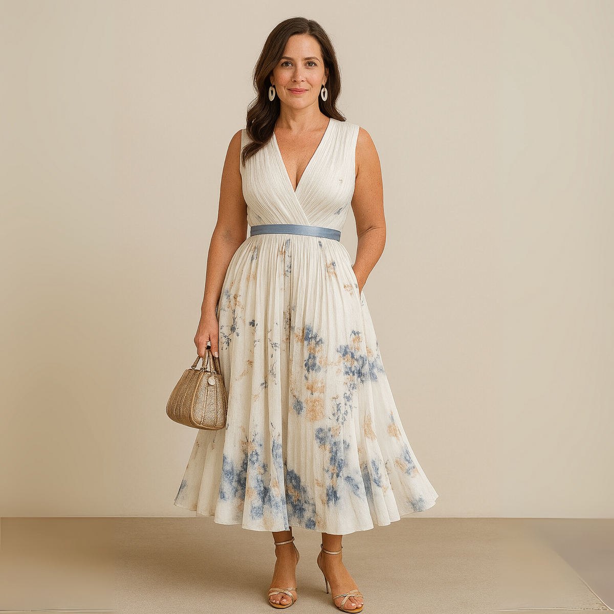 Jasmine | Floral Deep-V Sleeveless A-Line Women Summer Midi Dress