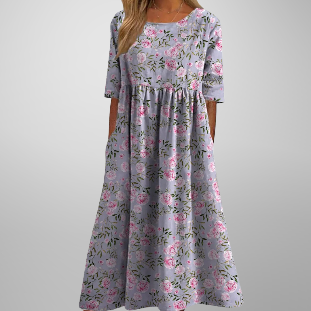 Selena | Botanical Breeze Gathered Women Summer Midi Dress