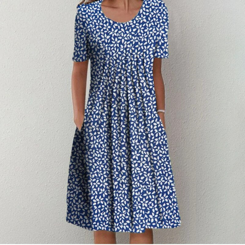 Calla | Floral Short-Sleeve Flowy Women Summer Midi Dress