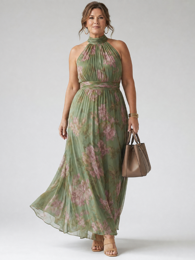 Gloria | Floral Halter Waist-Tie Women Summer Maxi Dress