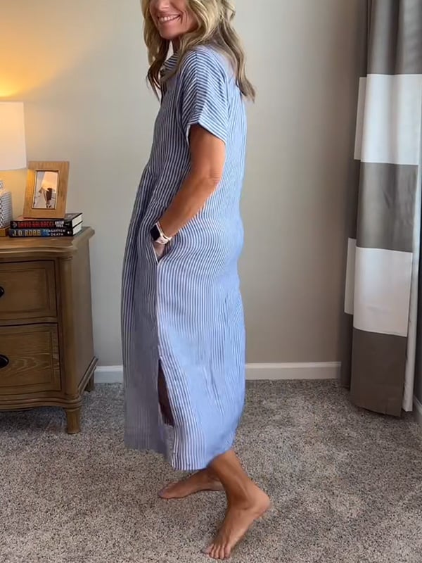 Gia | Striped Button-Front Relaxed Women Summer Midi Dress