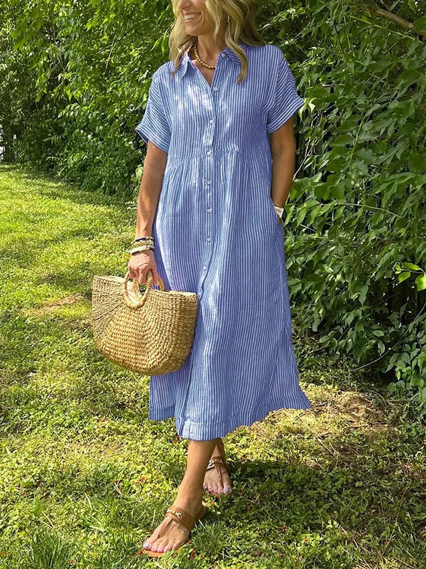 Amelie | Striped Button-Front Shirt Women Summer Midi Dress