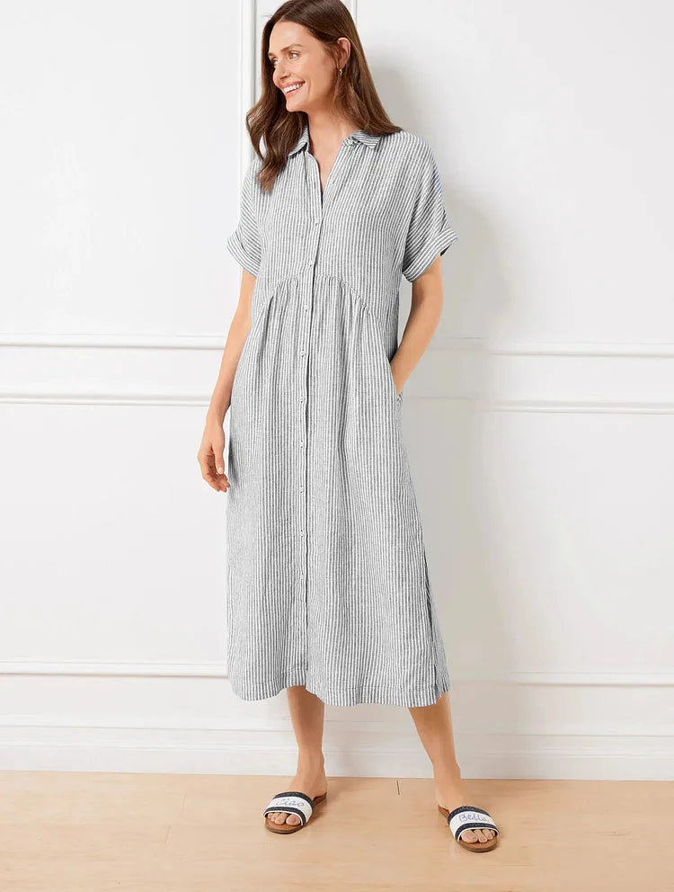 Amelie | Striped Button-Front Shirt Women Summer Midi Dress
