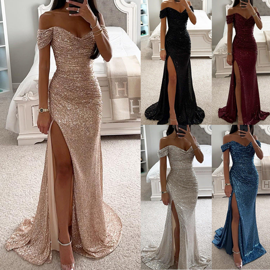 Emma | Sequin Off-Shoulder High-Slit Women Summer Maxi Dress
