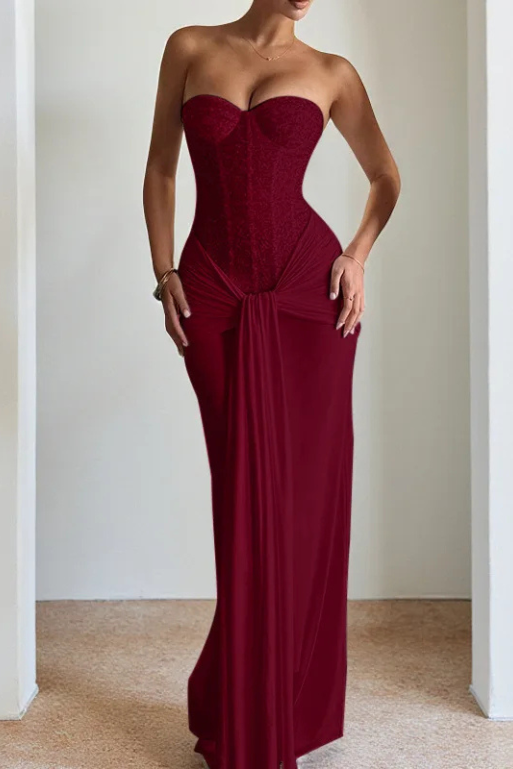 Leona | Strapless Sweetheart Ruched Women Summer Maxi Dress