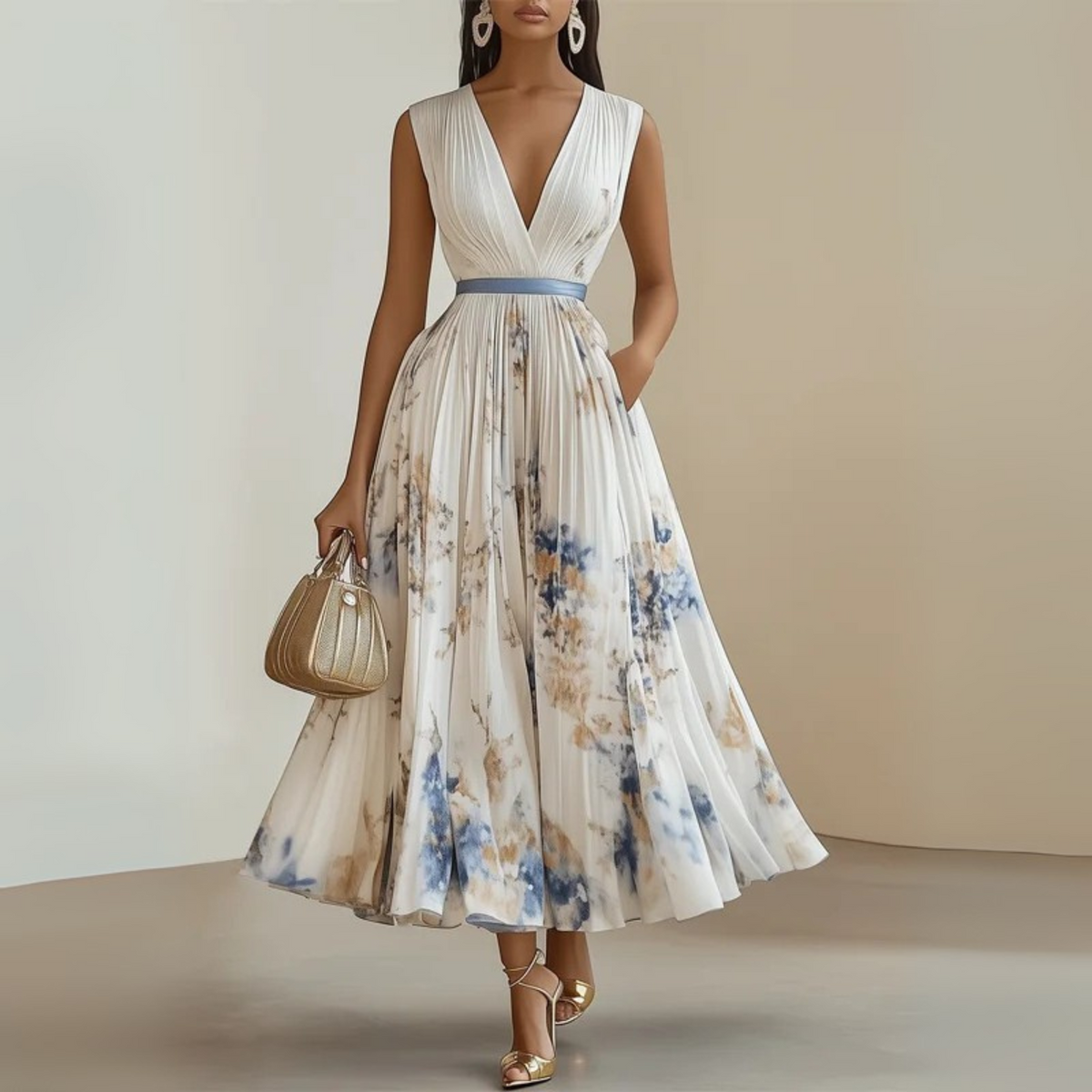 Molly | Sleeveless Pleated Floral Women Summer Midi Dress