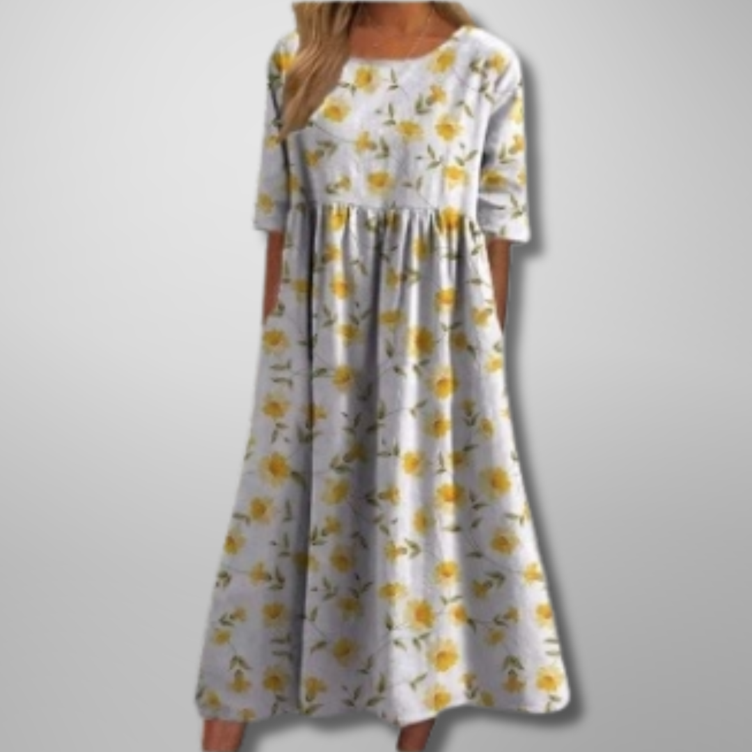 Fay | Floral Loose Gathered-Waist Women Summer Midi Dress