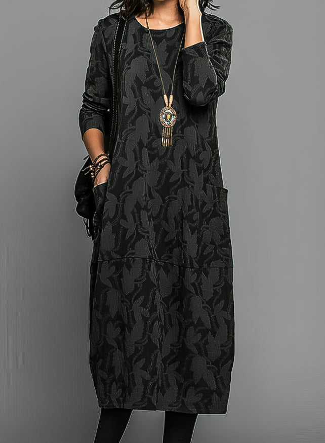 Lucia | Vintage Jacquard Long-Sleeve Women's Midi Dress