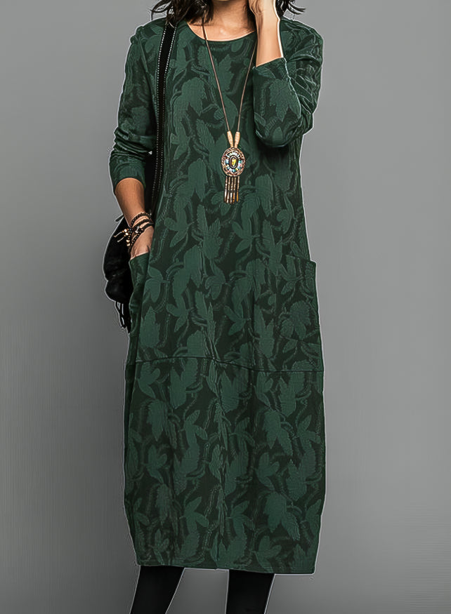 Lucia | Vintage Jacquard Long-Sleeve Women's Midi Dress