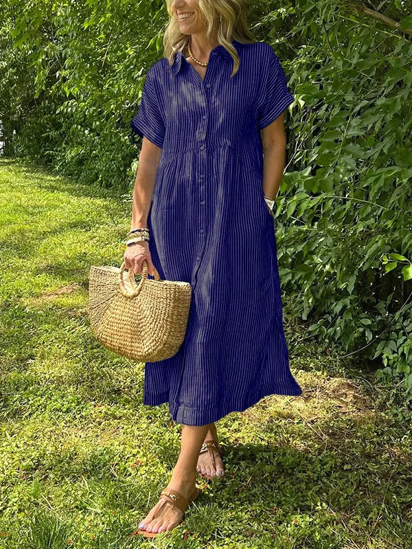 Amelie | Striped Button-Front Shirt Women Summer Midi Dress