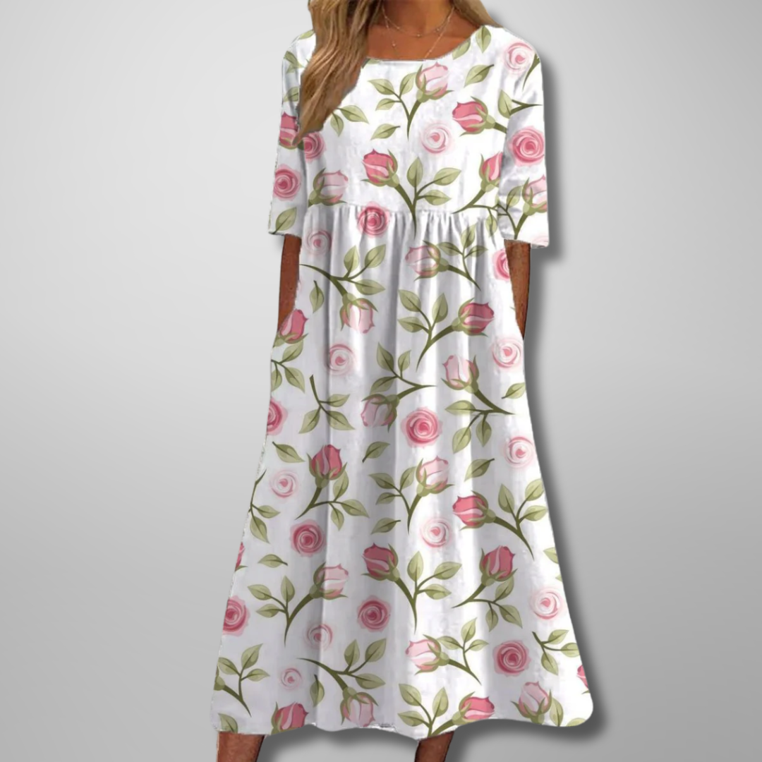Selena | Botanical Breeze Gathered Women Summer Midi Dress