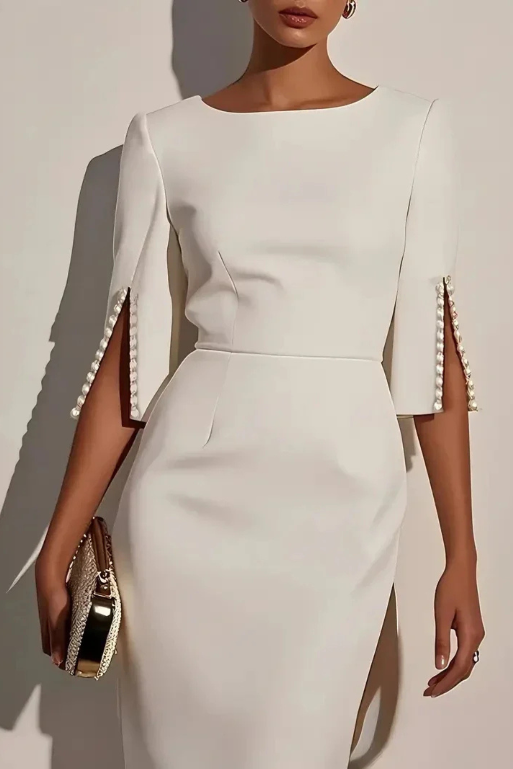 Delia | Pencil Pearl-Sleeve Women Summer Midi Dress
