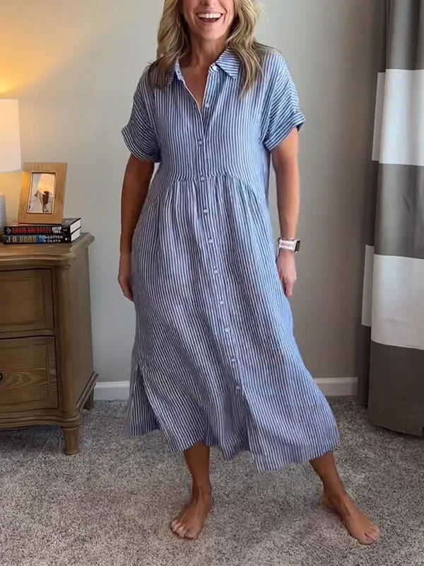 Amelie | Striped Button-Front Shirt Women Summer Midi Dress