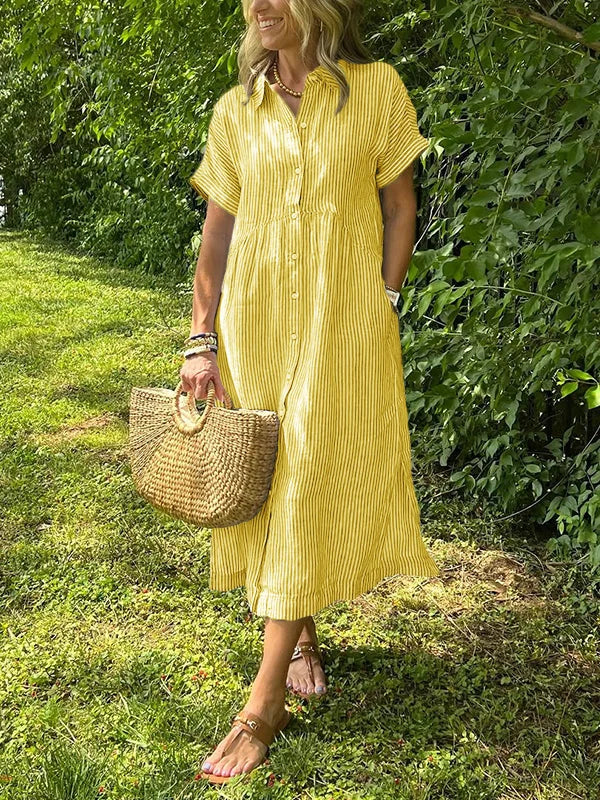 Amelie | Striped Button-Front Shirt Women Summer Midi Dress