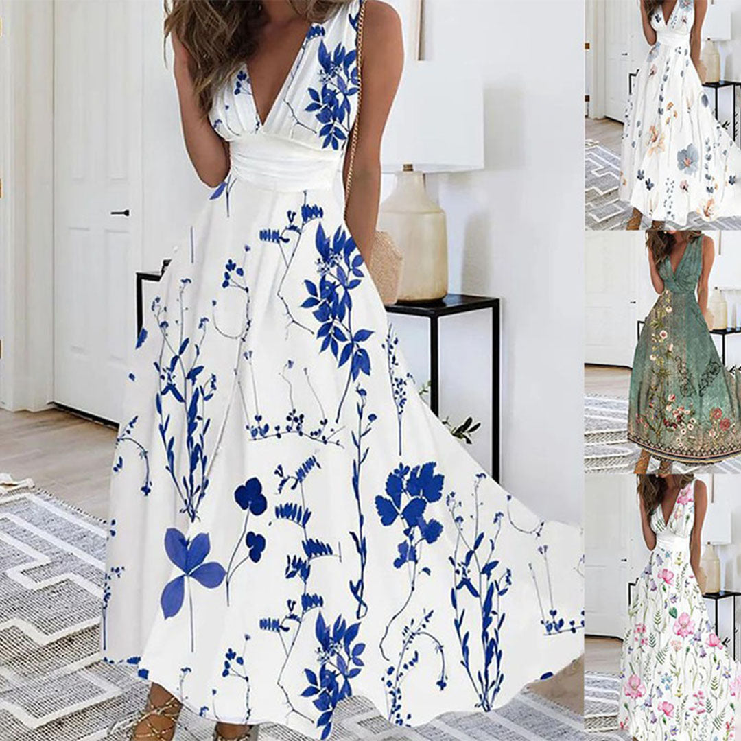 Lucille | Floral Wrap Sleeveless Women Summer Maxi Dress
