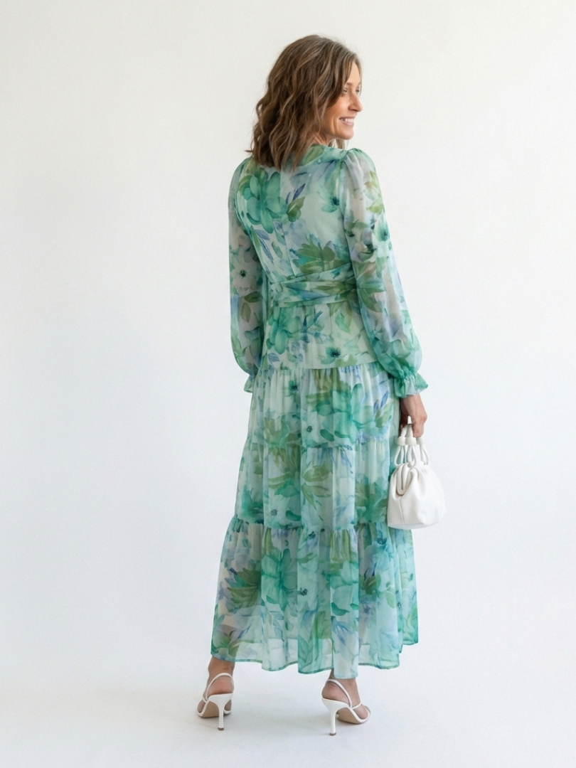Lara | Long-Sleeve Floral Tiered Chiffon Women Summer Maxi Dress