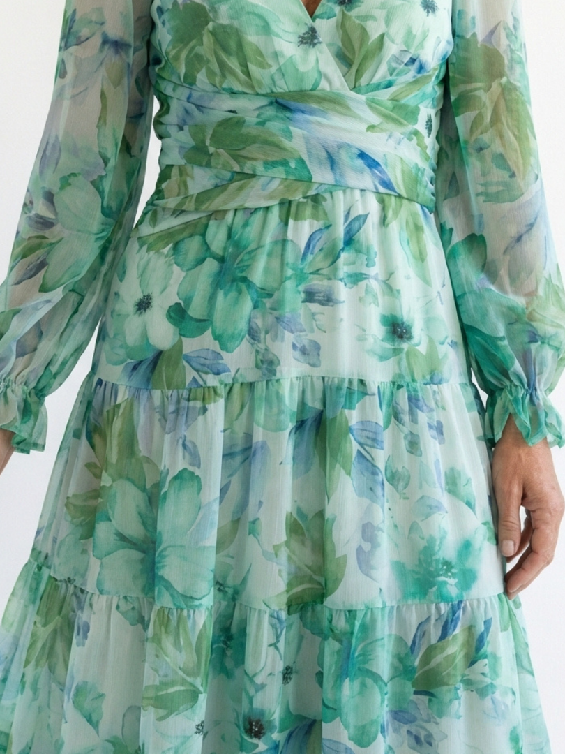 Lara | Long-Sleeve Floral Tiered Chiffon Women Summer Maxi Dress