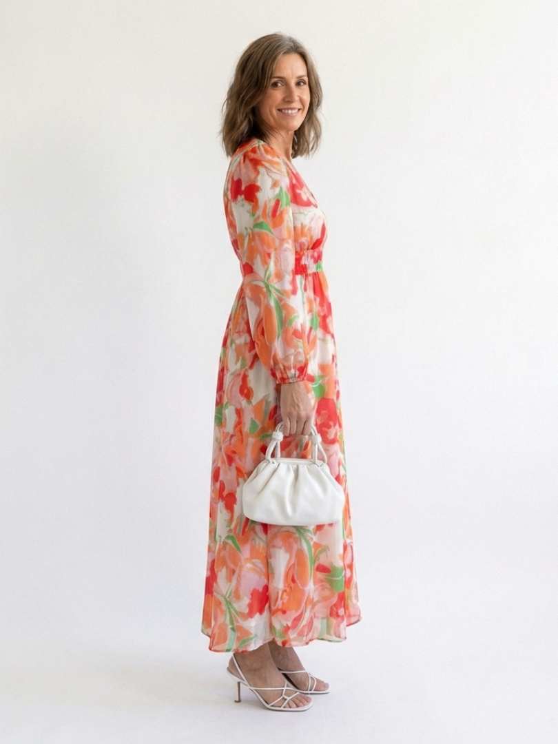 Lara | Long-Sleeve Floral Tiered Chiffon Women Summer Maxi Dress