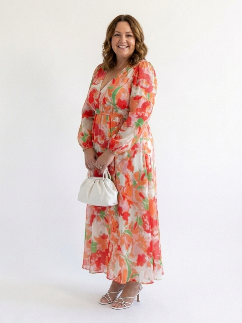 Lara | Long-Sleeve Floral Tiered Chiffon Women Summer Maxi Dress
