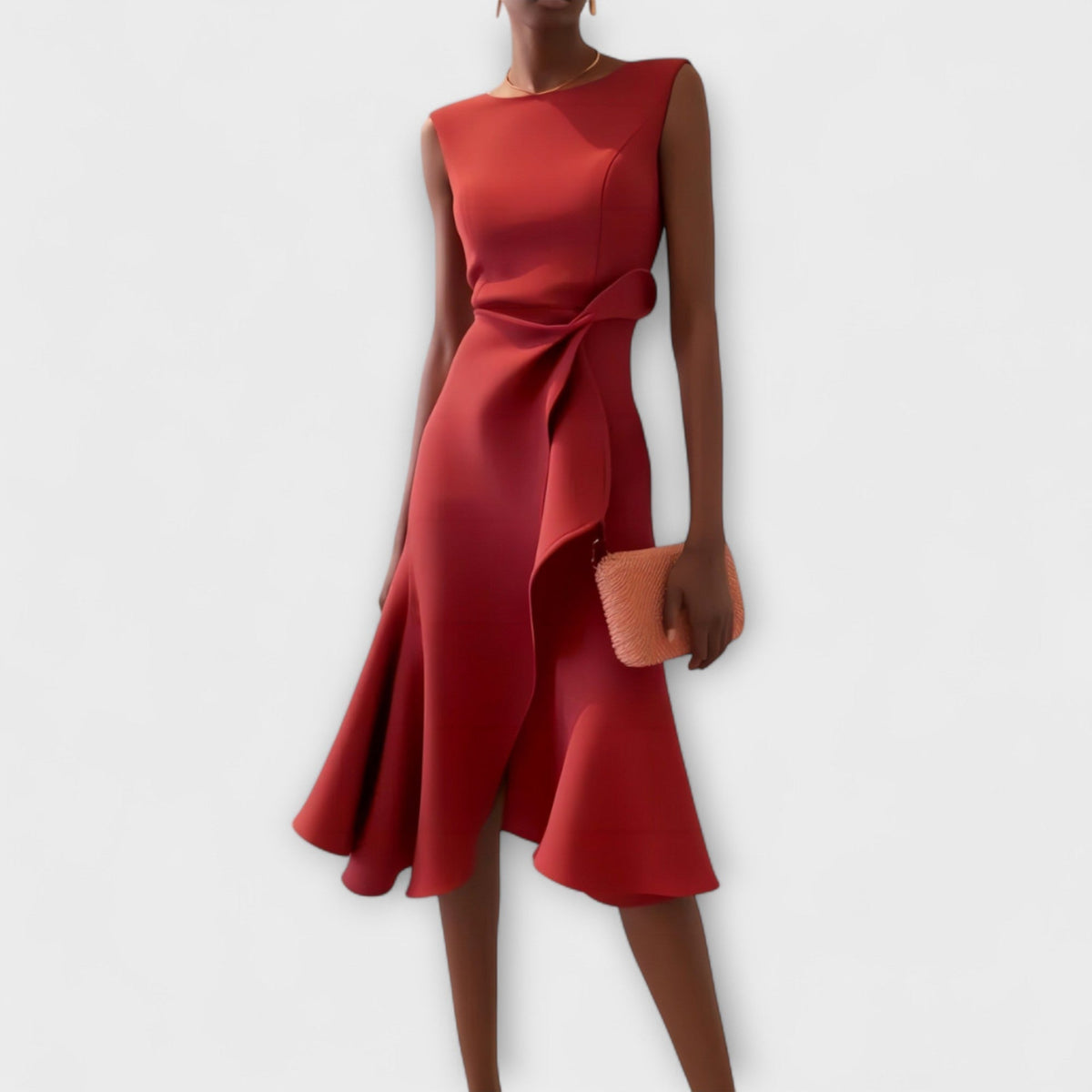 Célestine | Ruffle-Hem Waist-Bow Midi Women Cocktail Summer Dress
