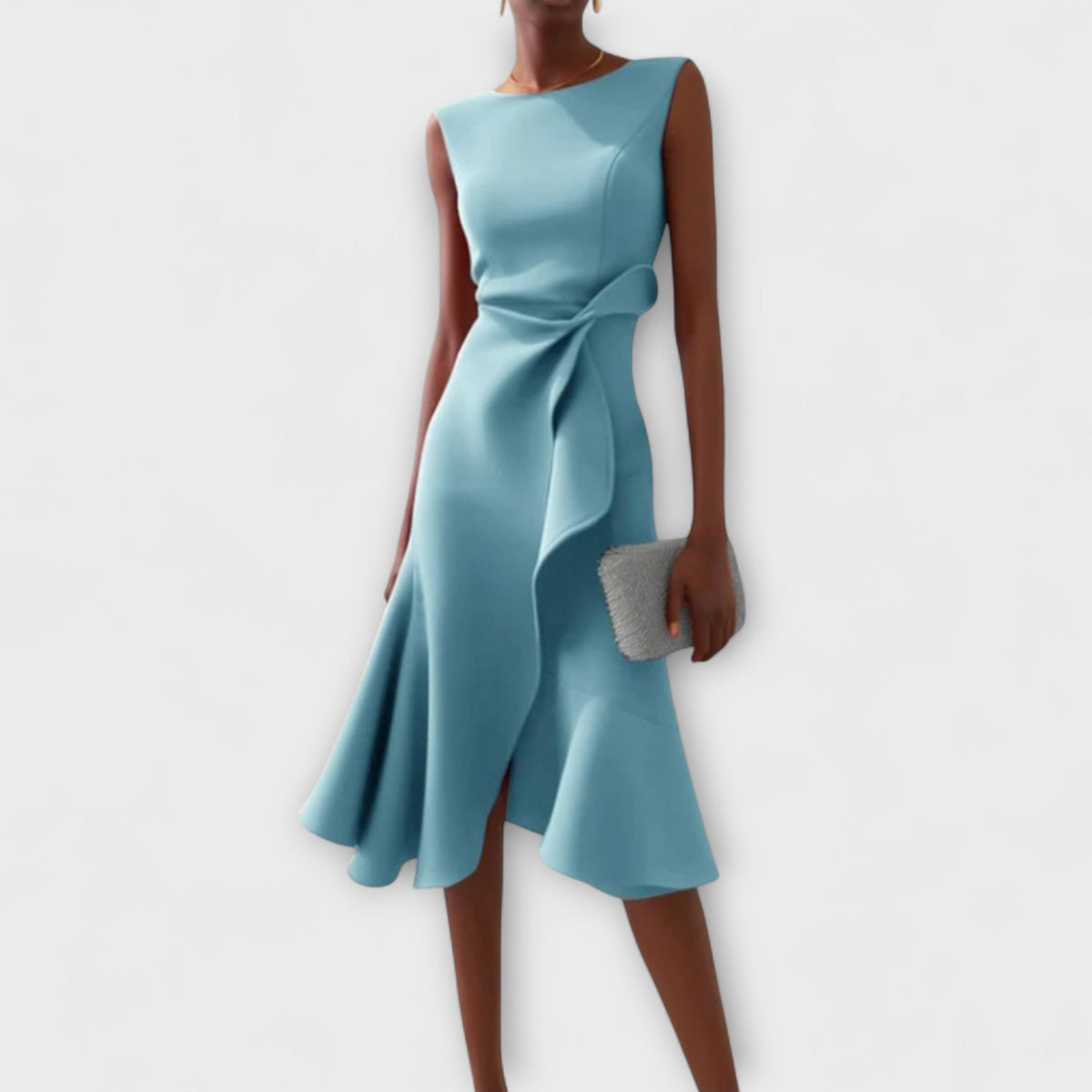 Célestine | Ruffle-Hem Waist-Bow Midi Women Cocktail Summer Dress