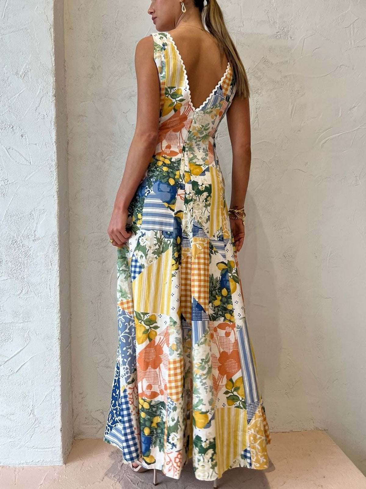 Allegra | Patchwork V-Neck Bohemian Women Summer Maxi Dress