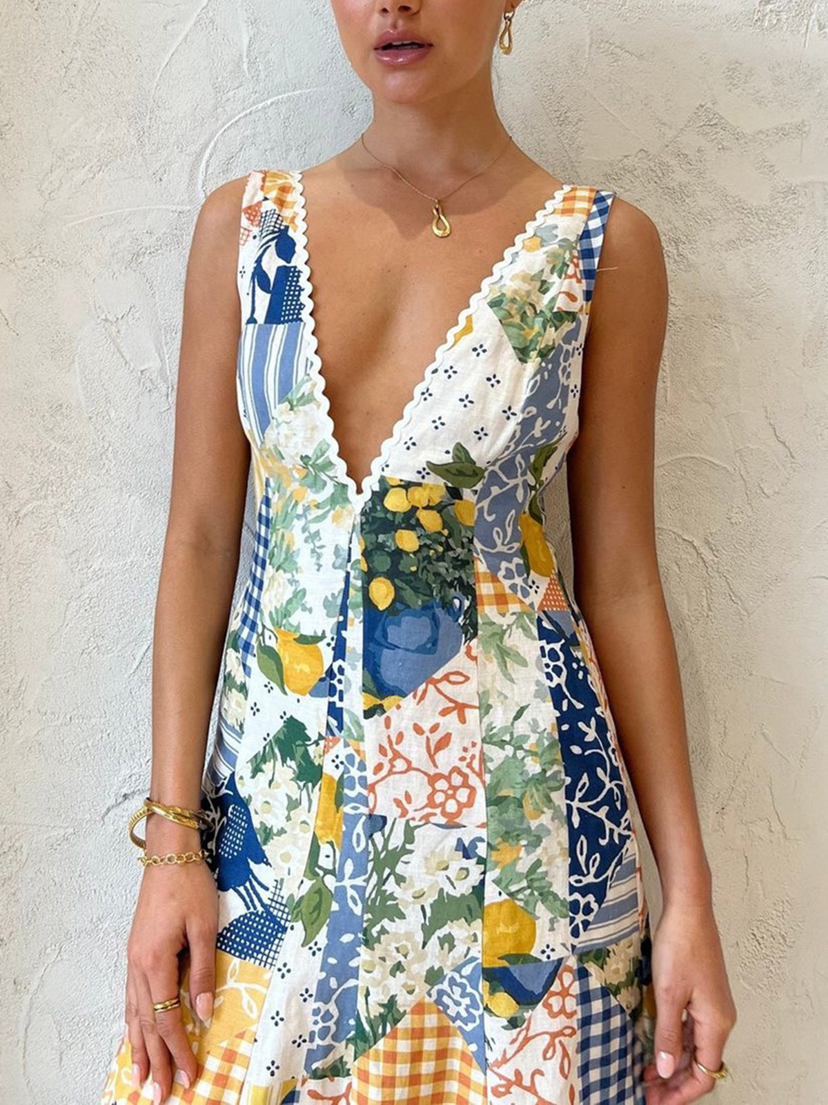 Allegra | Patchwork V-Neck Bohemian Women Summer Maxi Dress